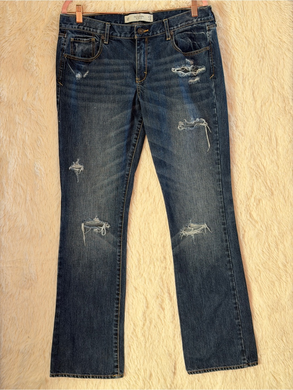 Abercrombie & Fitch Womens Distressed Bootcut Jeans 12R 31x33 Dark Blue Grunge